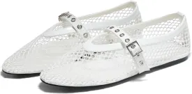 Coutgo Womens Mesh Ballet Flats Mary Jane Fishnet Ballerina Buckle Strap Comfortable Causal Dress Shoes