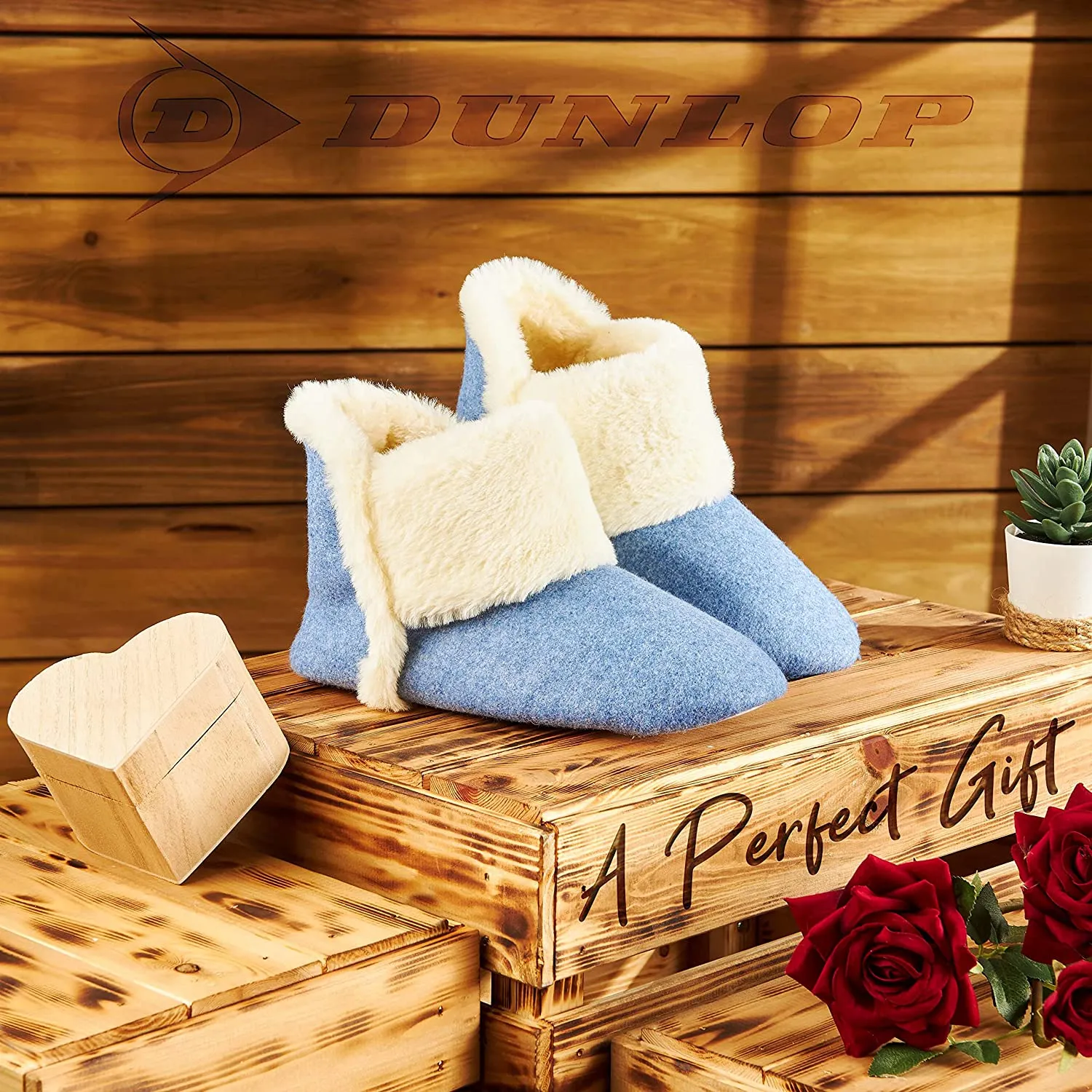 Dunlop Women's Slippers, Fluffy Slipper Boots with Memory Foam Insoles