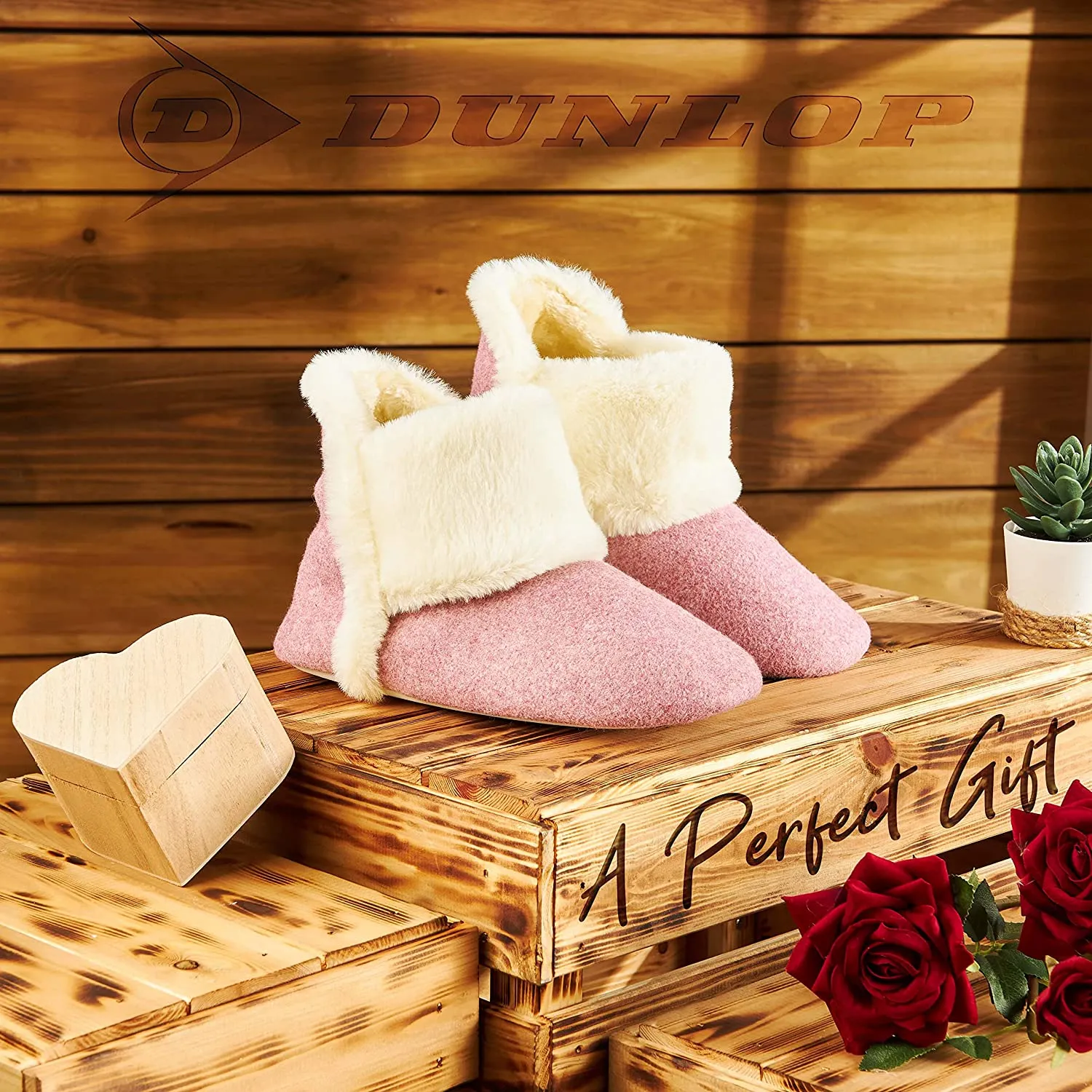 Dunlop Women's Slippers, Fluffy Slipper Boots with Memory Foam Insoles