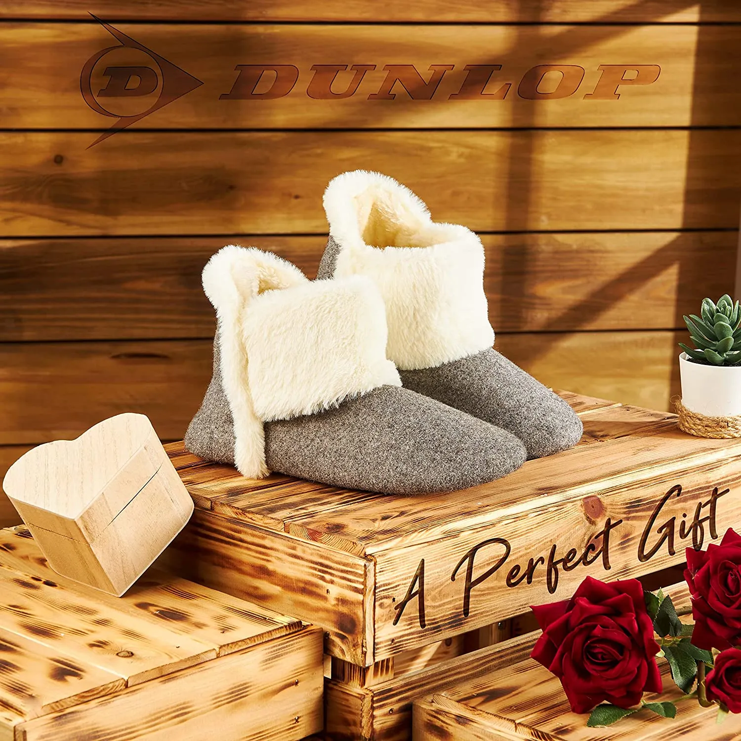 Dunlop Women's Slippers, Fluffy Slipper Boots with Memory Foam Insoles
