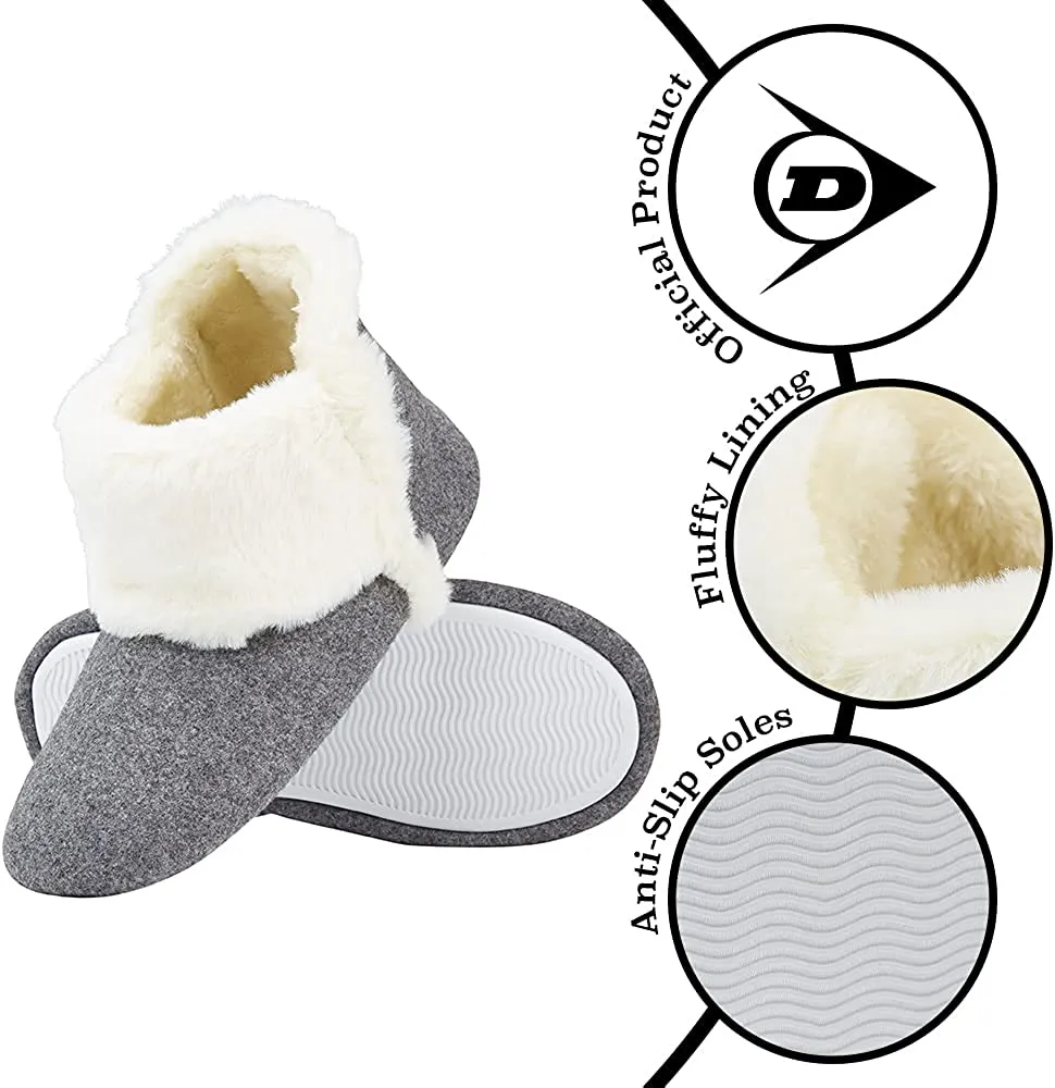 Dunlop Women's Slippers, Fluffy Slipper Boots with Memory Foam Insoles