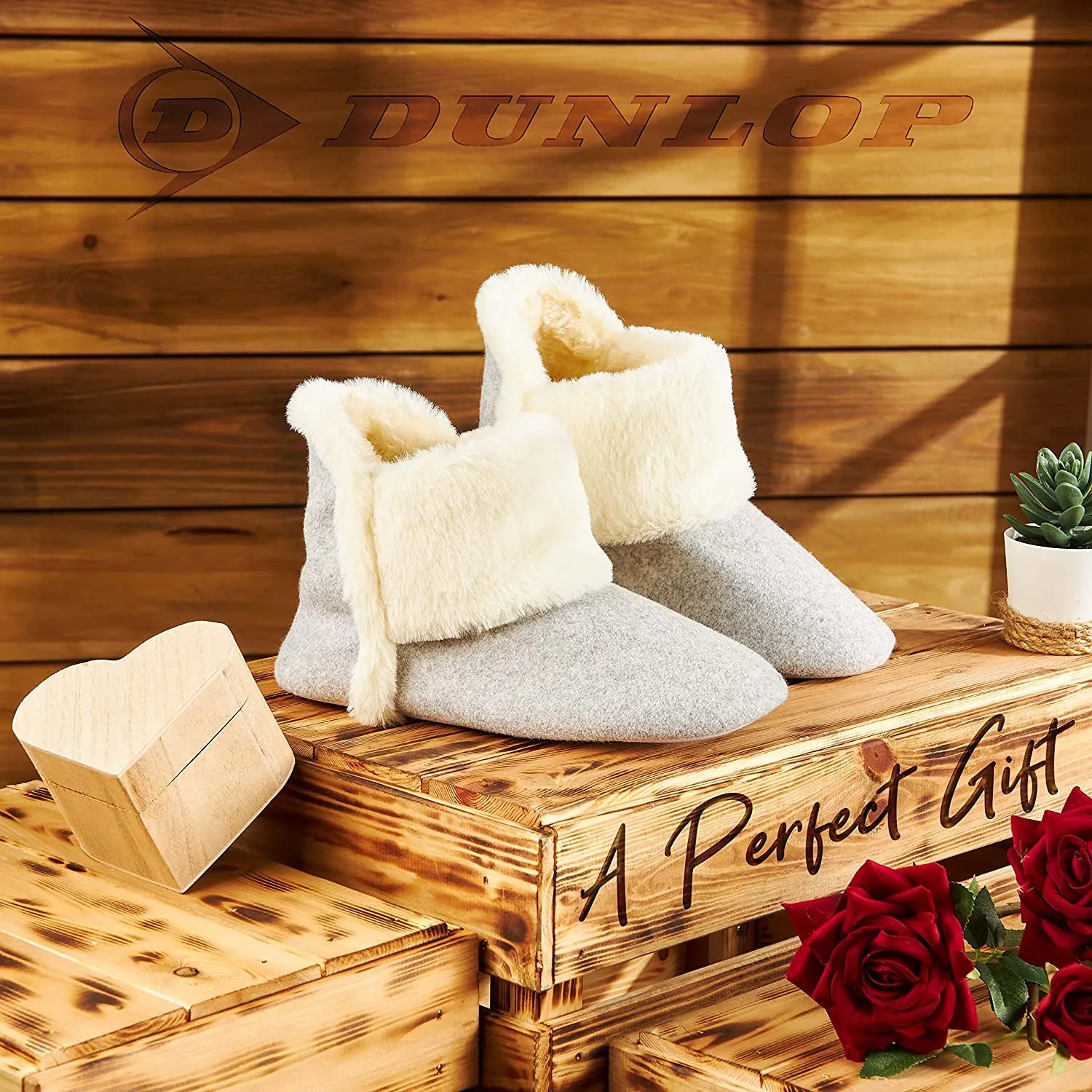 Dunlop Women's Slippers, Fluffy Slipper Boots with Memory Foam Insoles