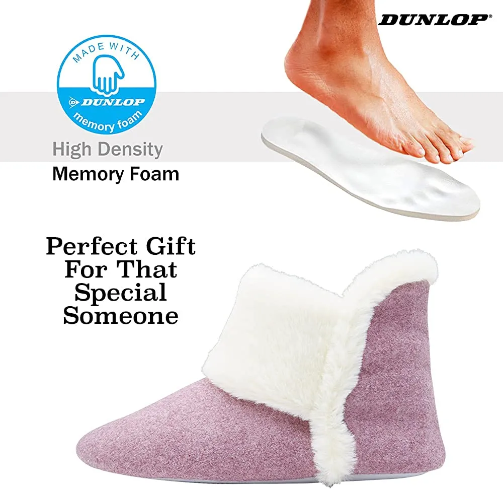 Dunlop Women's Slippers, Fluffy Slipper Boots with Memory Foam Insoles