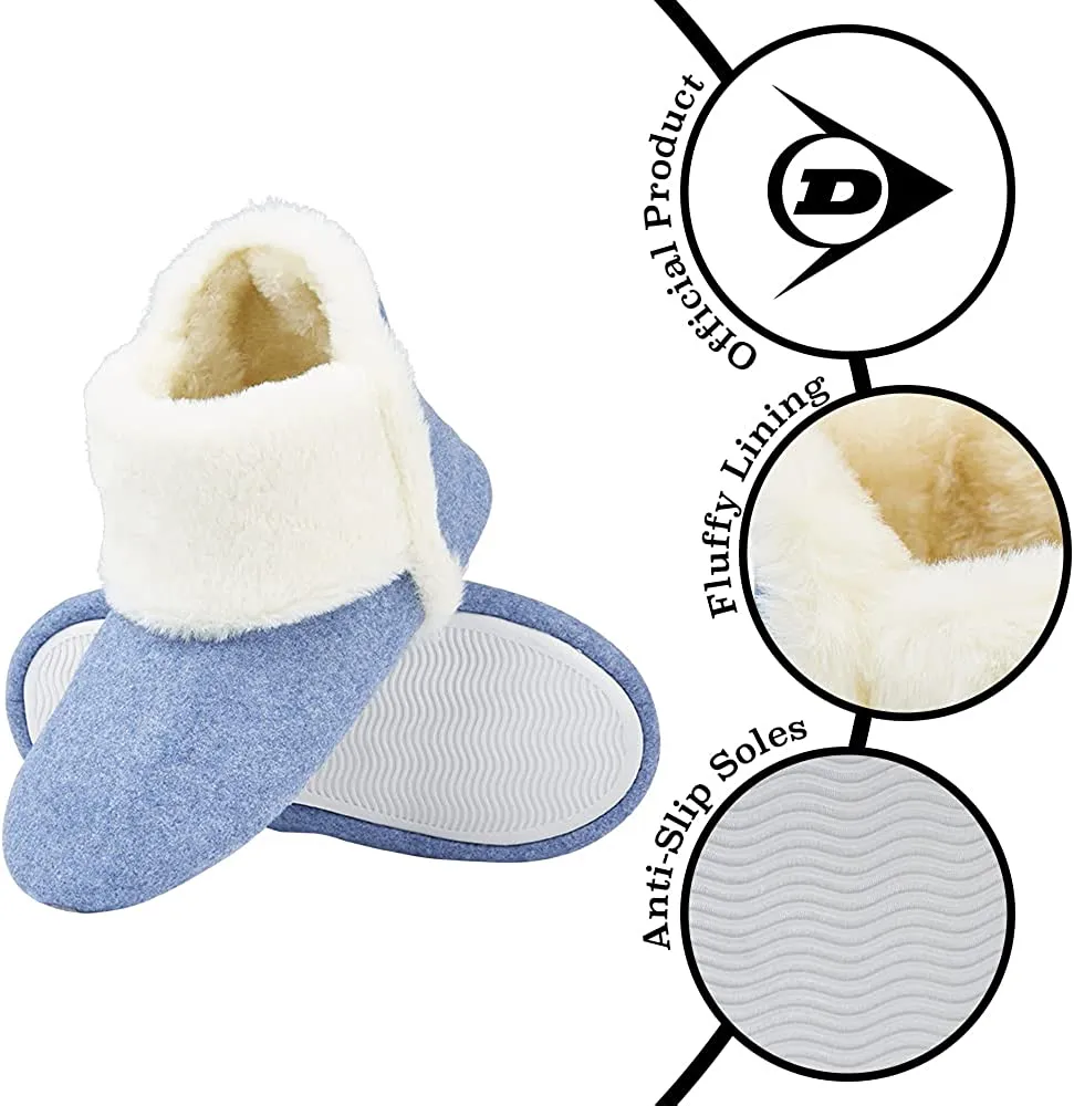Dunlop Women's Slippers, Fluffy Slipper Boots with Memory Foam Insoles