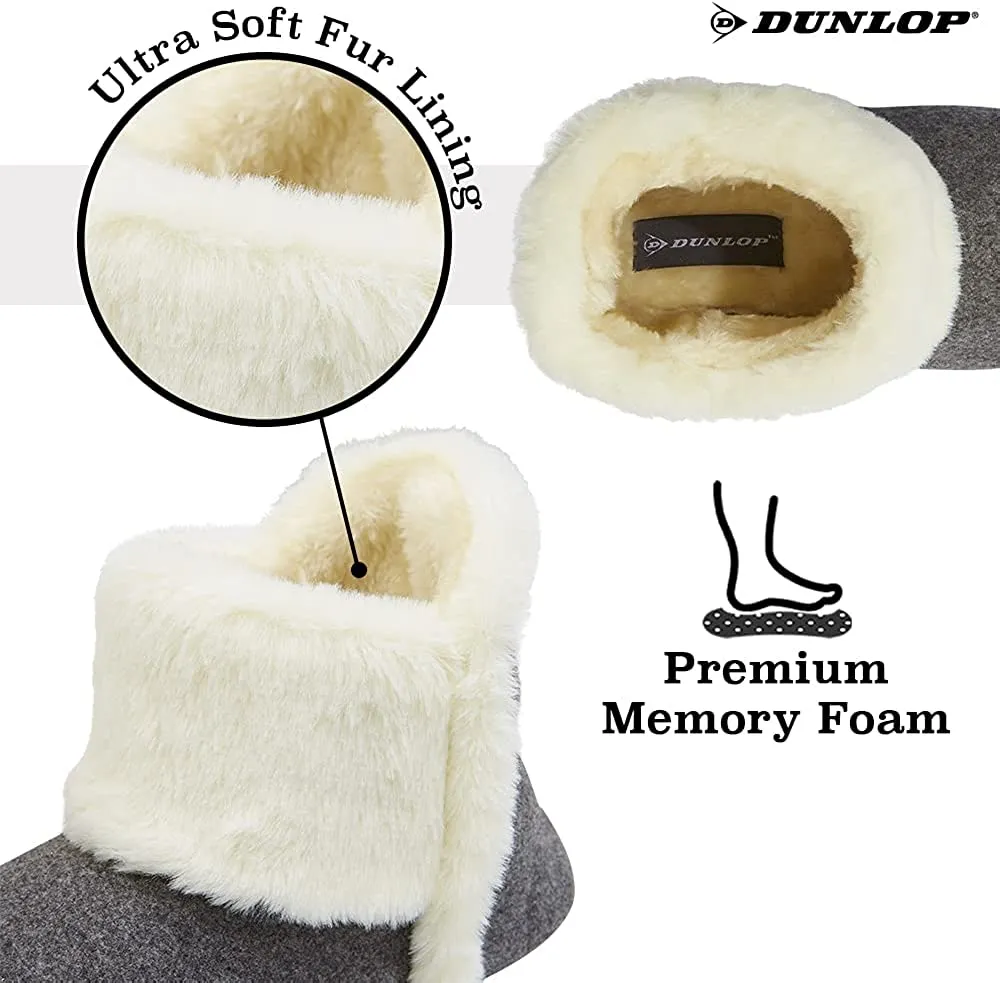 Dunlop Women's Slippers, Fluffy Slipper Boots with Memory Foam Insoles
