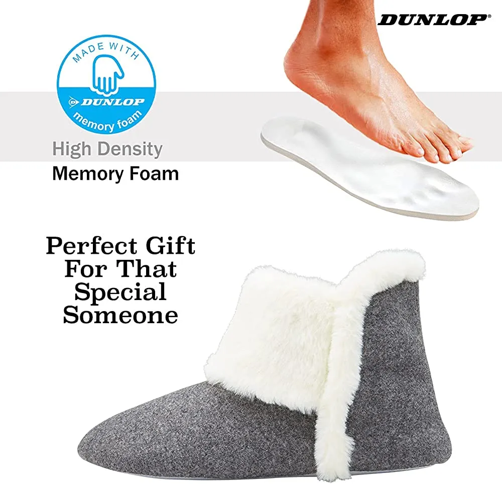 Dunlop Women's Slippers, Fluffy Slipper Boots with Memory Foam Insoles