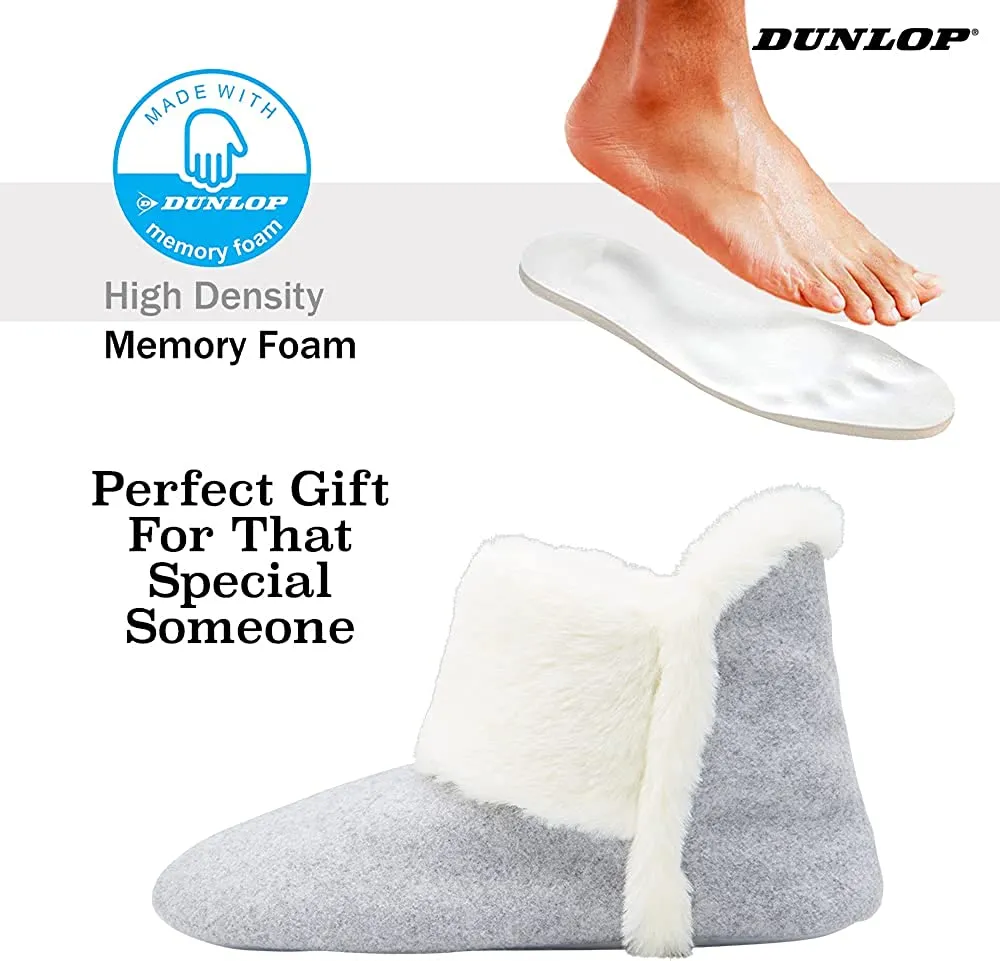 Dunlop Women's Slippers, Fluffy Slipper Boots with Memory Foam Insoles