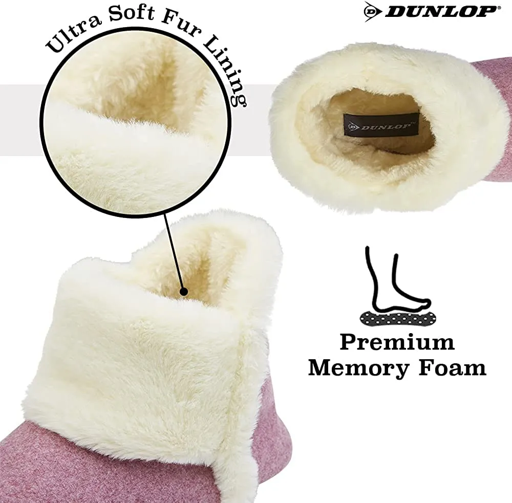 Dunlop Women's Slippers, Fluffy Slipper Boots with Memory Foam Insoles