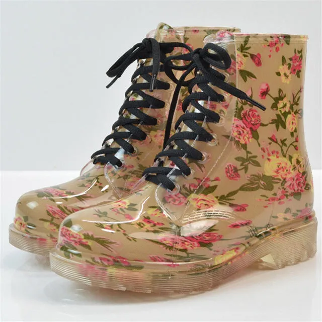 Floral rubber rain boots