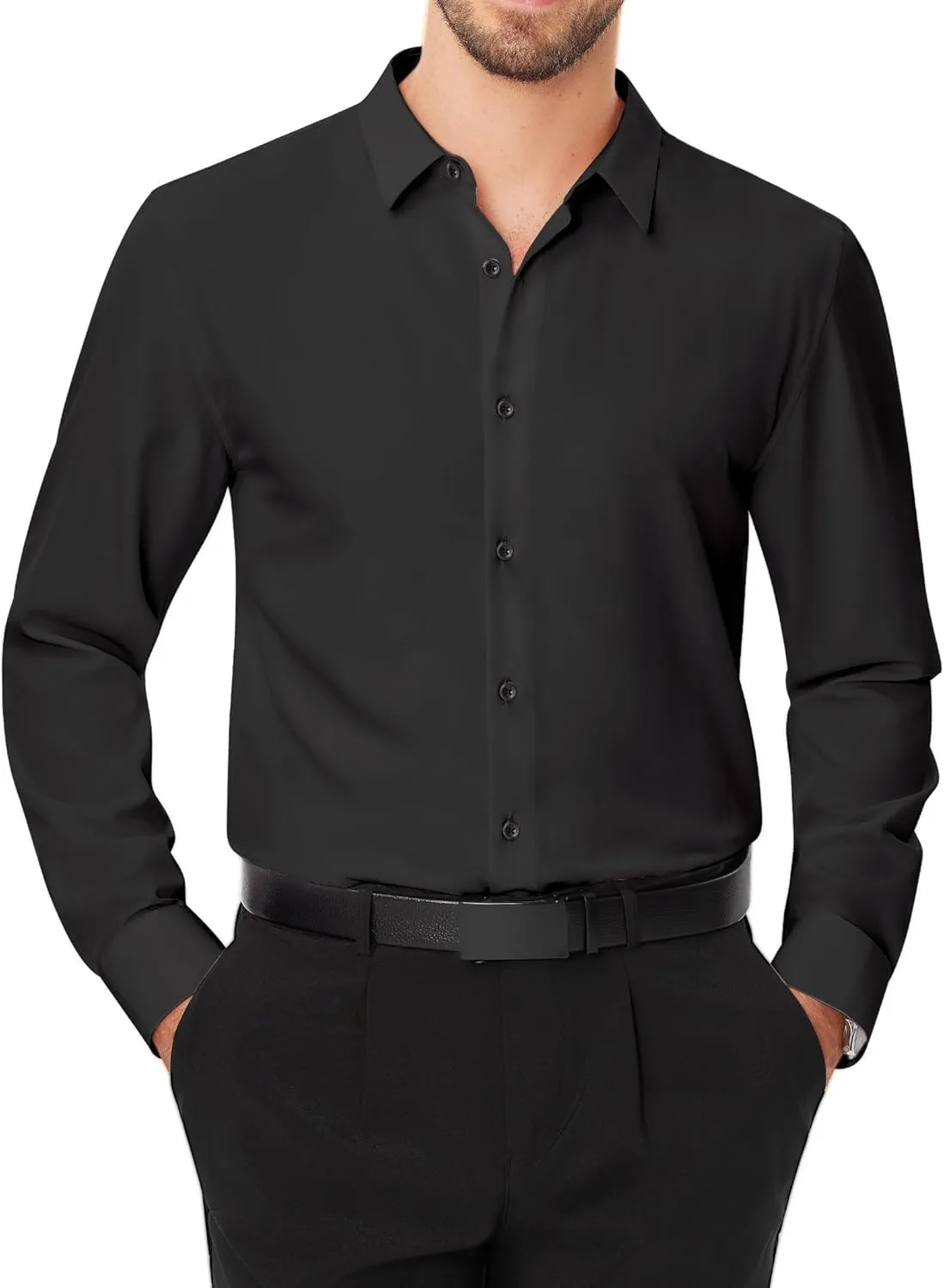 J.VER Men's Dress Shirts Stretch Long Sleeve Formal Shirt Solid Business Casual Button Down Shirts for Wedding Prom