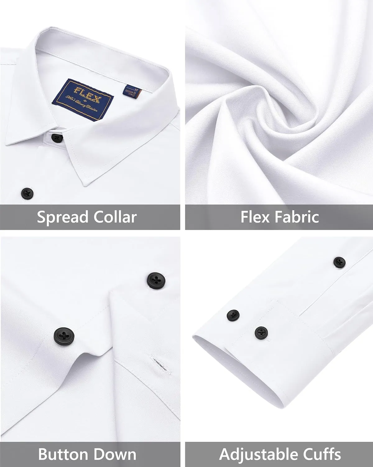 J.VER Men's Dress Shirts Stretch Long Sleeve Formal Shirt Solid Business Casual Button Down Shirts for Wedding Prom