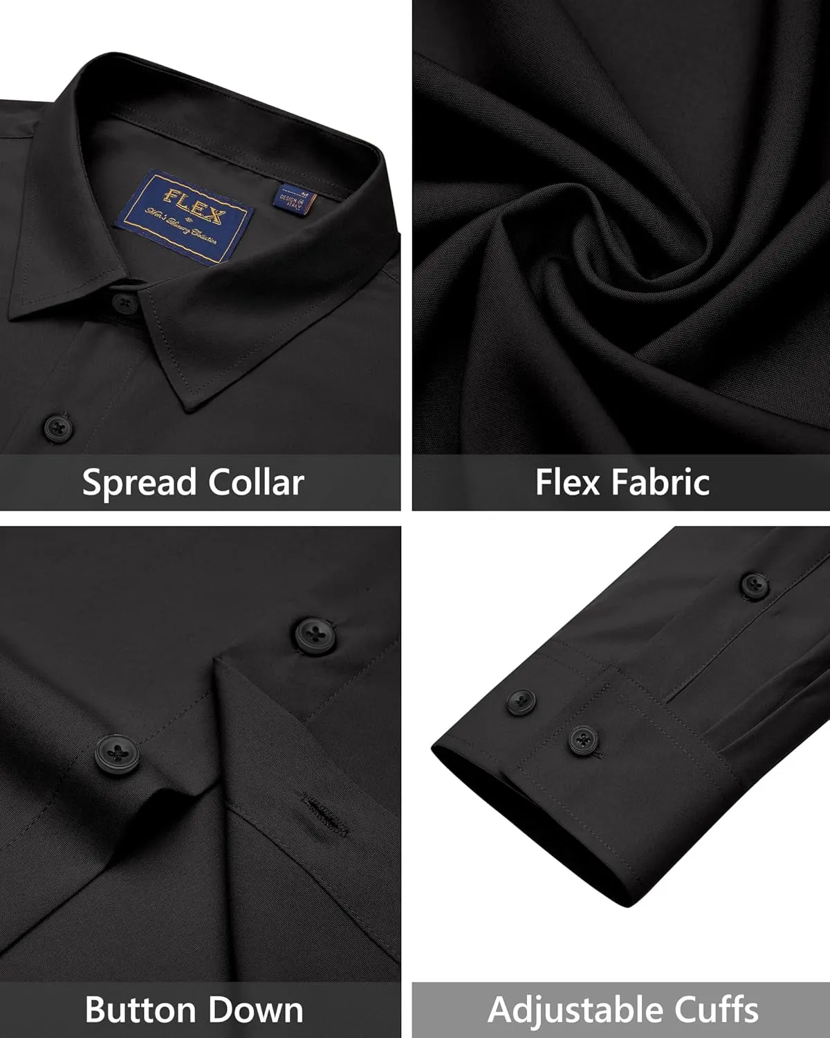 J.VER Men's Dress Shirts Stretch Long Sleeve Formal Shirt Solid Business Casual Button Down Shirts for Wedding Prom