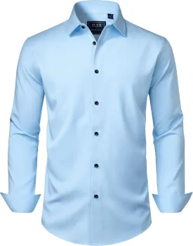 J.VER Men's Dress Shirts Stretch Long Sleeve Formal Shirt Solid Business Casual Button Down Shirts for Wedding Prom