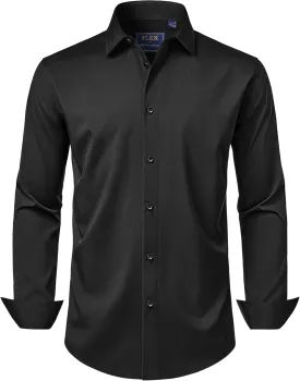 J.VER Men's Dress Shirts Stretch Long Sleeve Formal Shirt Solid Business Casual Button Down Shirts for Wedding Prom