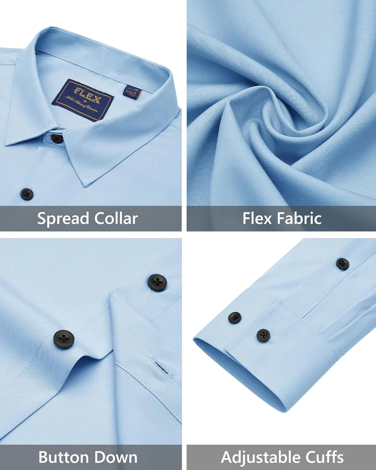 J.VER Men's Dress Shirts Stretch Long Sleeve Formal Shirt Solid Business Casual Button Down Shirts for Wedding Prom