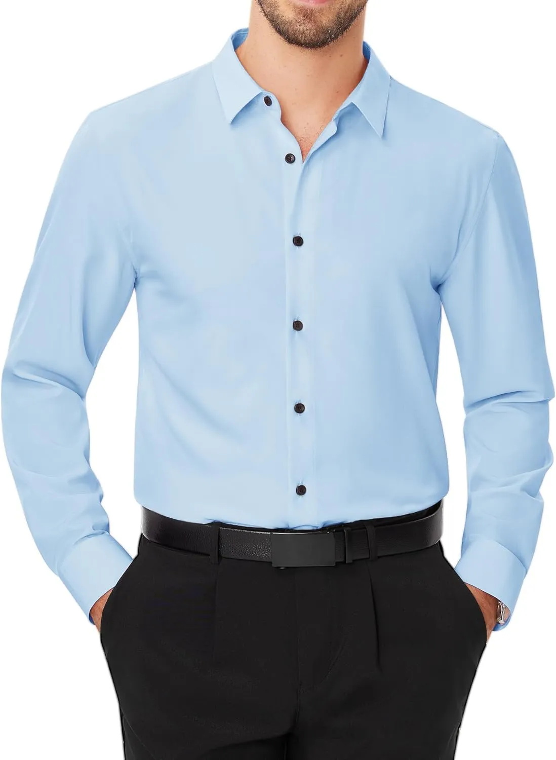 J.VER Men's Dress Shirts Stretch Long Sleeve Formal Shirt Solid Business Casual Button Down Shirts for Wedding Prom