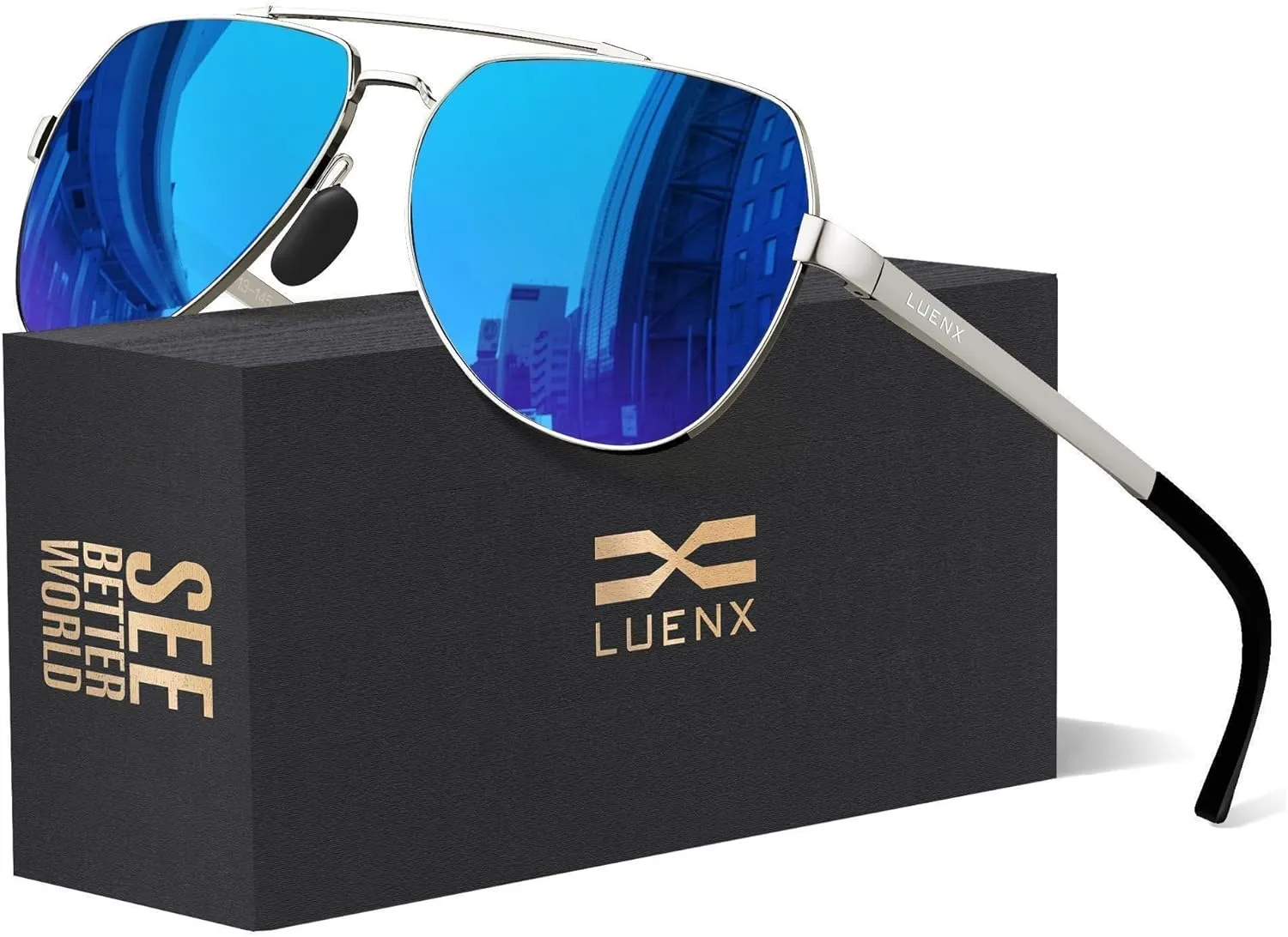 LUENX Aviator Sunglasses for Men Women Polarized New Shades Large Metal Frame - UV 400 Protection