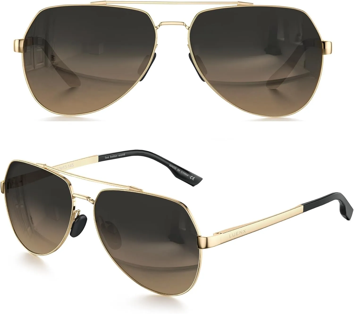 LUENX Aviator Sunglasses for Men Women Polarized New Shades Large Metal Frame - UV 400 Protection