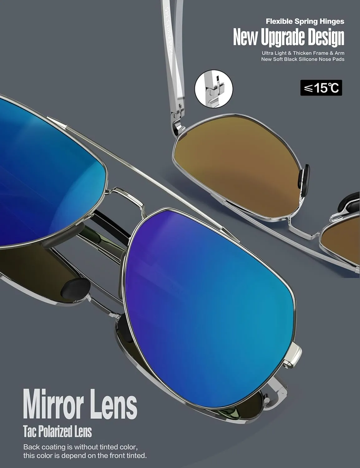 LUENX Aviator Sunglasses for Men Women Polarized New Shades Large Metal Frame - UV 400 Protection