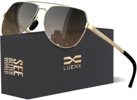 LUENX Aviator Sunglasses for Men Women Polarized New Shades Large Metal Frame - UV 400 Protection