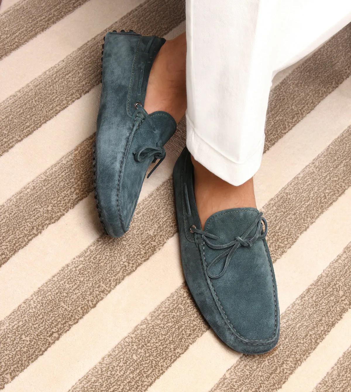 Petrol Blue Suede Ophelia Driving Loafers - AW24