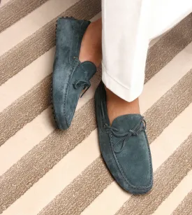 Petrol Blue Suede Ophelia Driving Loafers - AW24