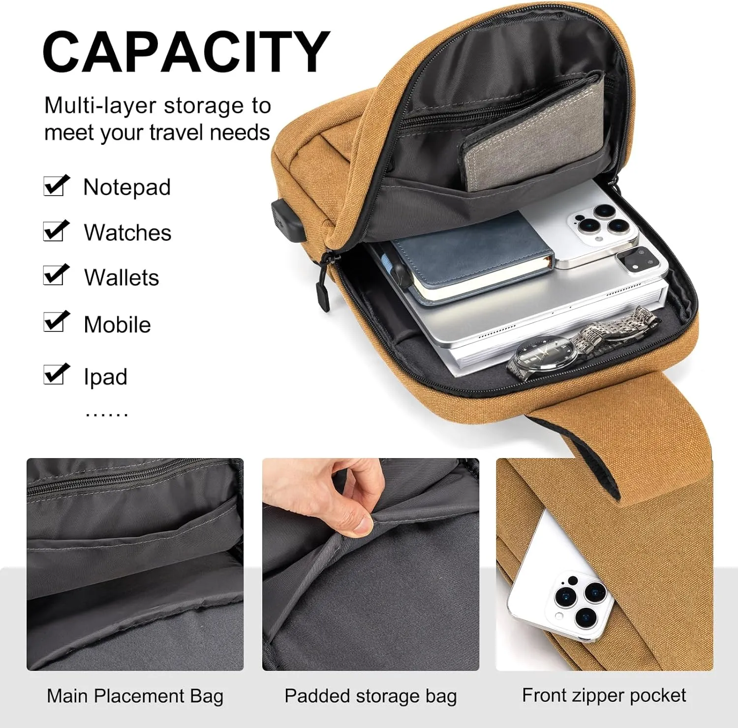 Sling Bag Crossbody Bag Men with USB Charging Port Small Messenger Bag Cross Body Shoulder Bag Sling Backpack Women