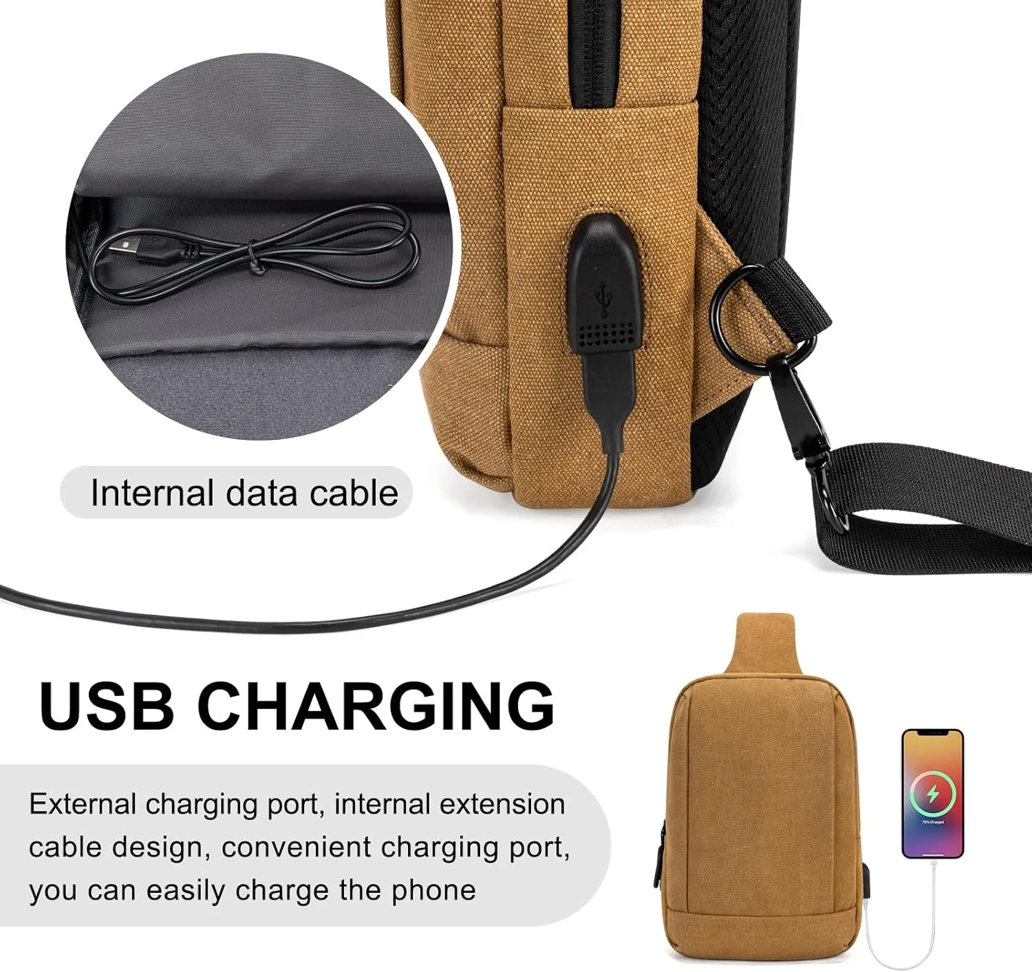Sling Bag Crossbody Bag Men with USB Charging Port Small Messenger Bag Cross Body Shoulder Bag Sling Backpack Women