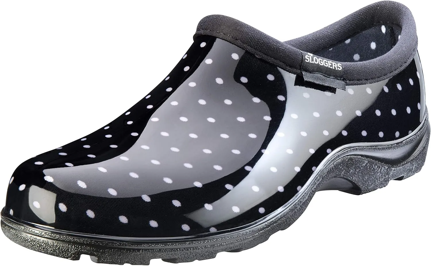 Sloggers Original Waterproof Rain and Garden Shoe for Women Outdoor Slip-On Garden Clog - Made in The USA with Premium Comfort Insole and Arch Support - Polka Dot Print Black and White, Size 8