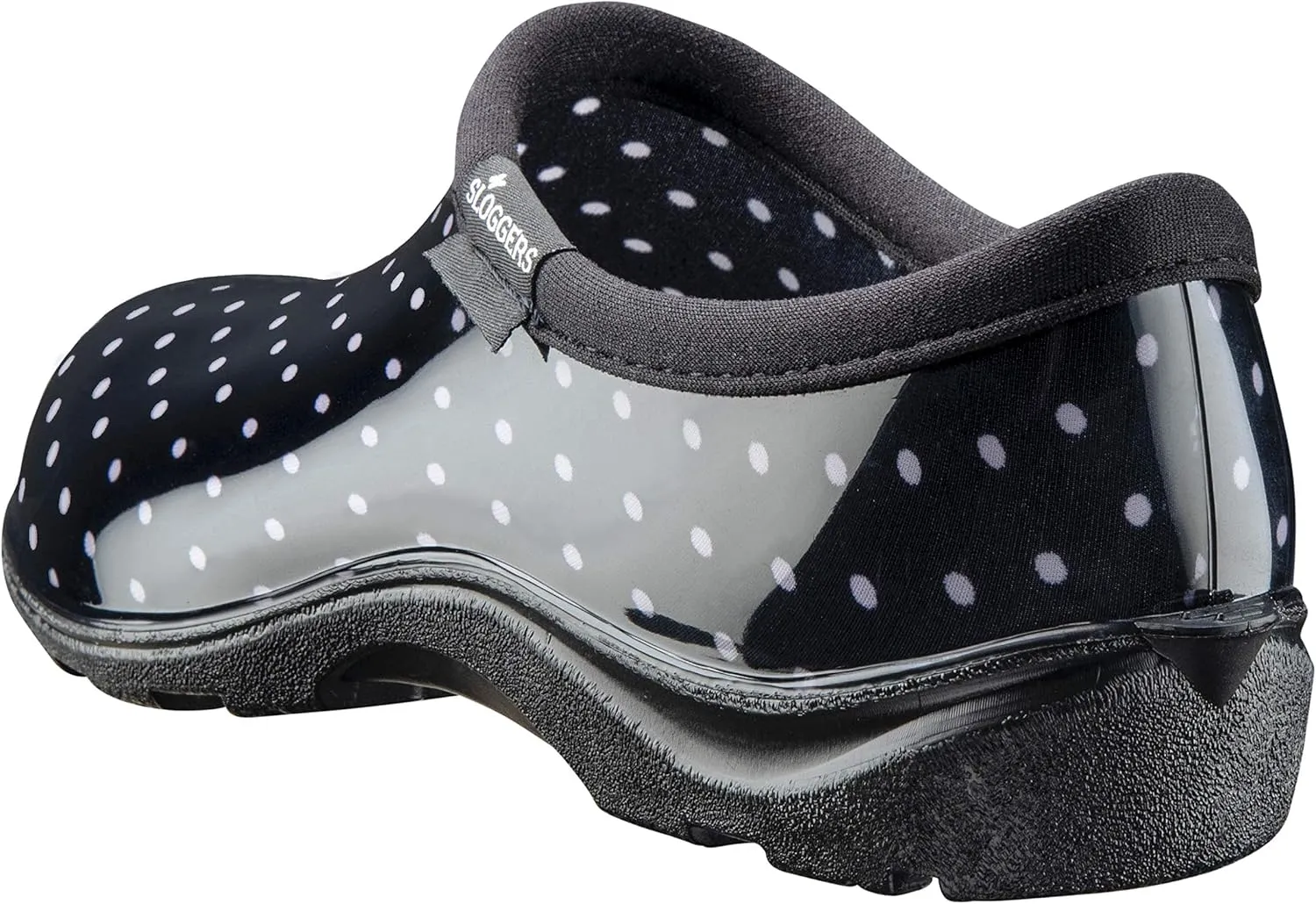 Sloggers Original Waterproof Rain and Garden Shoe for Women Outdoor Slip-On Garden Clog - Made in The USA with Premium Comfort Insole and Arch Support - Polka Dot Print Black and White, Size 8