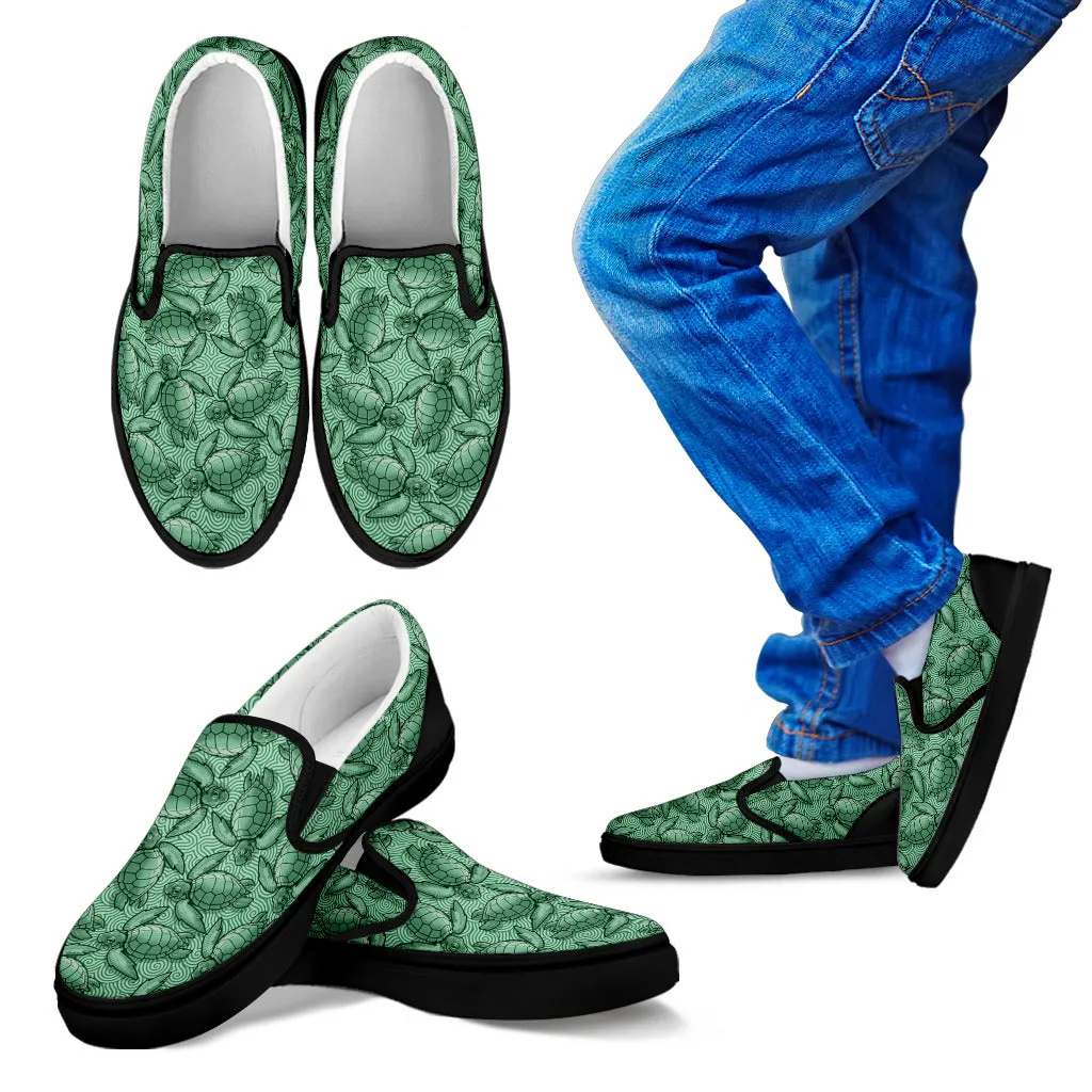 Turtle Swirl Slip On Shoes - Green w/Black Trim