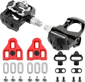 Venzo Sealed Fitness Exercise Indoor Bike Bicycle Pedals & Cleats - Compatible with Peloton, Look Delta & Shimano SPD - with Toe Cages Pedals Set or Cage Removal Tool for Indoor Fitness Exercise